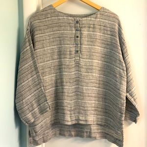 J. Jill Gray and Black Small Stripes Linen Tunic Top Petite Extra Small